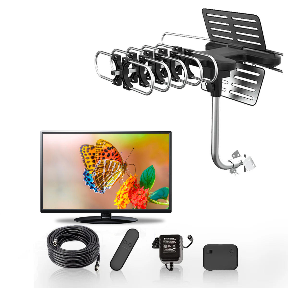 HD Outdoor TV Antenna with 360 Motor for Free Channels - Luxicro