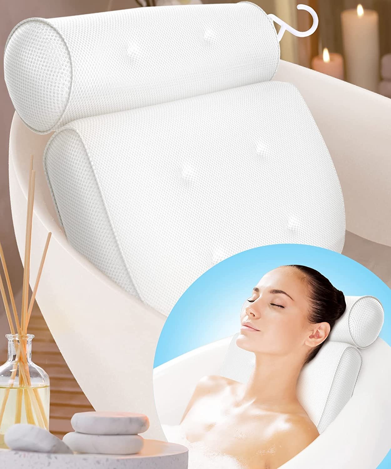 Soft Bath Pillow with Secure Grip Suction Cups - Luxicro