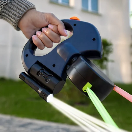 Convenient Dual Dog Leash with LED Light & Waste Bag Clip - Luxicro