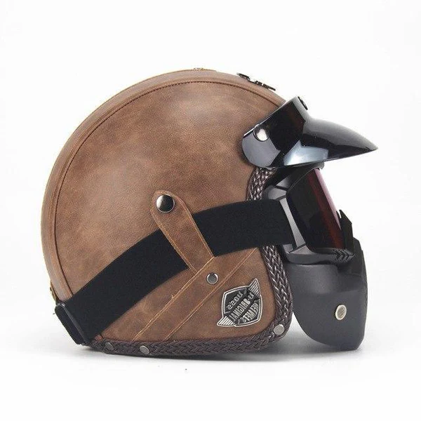 Classic Open Face Motorcycle Helmet With Goggles - Luxicro