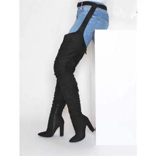 Tall Suede Over Knee High Heel Boots