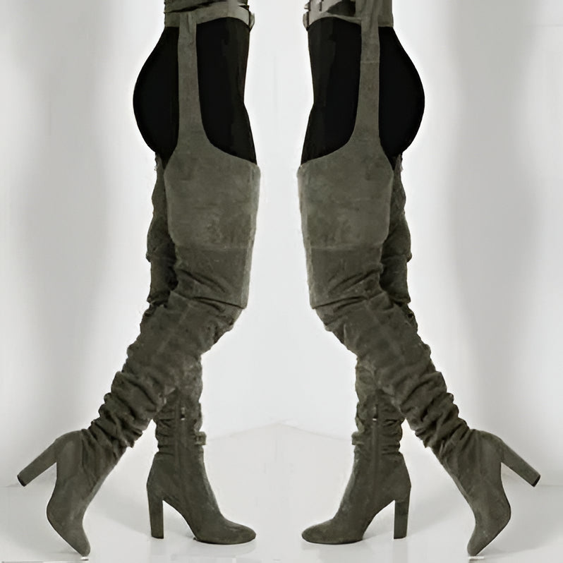 Tall Suede Over Knee High Heel Boots - Luxicro