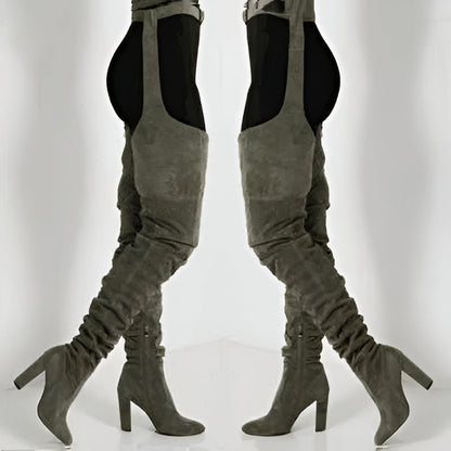 Tall Suede Over Knee High Heel Boots - Luxicro