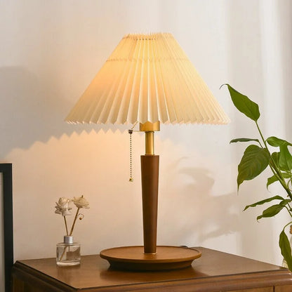 Traditional Wood Desk Lamp with Linen Shade