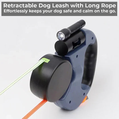 Convenient Dual Dog Leash with LED Light & Waste Bag Clip