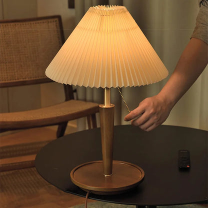 Traditional Wood Desk Lamp with Linen Shade