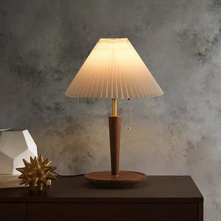 Traditional Wood Desk Lamp with Linen Shade