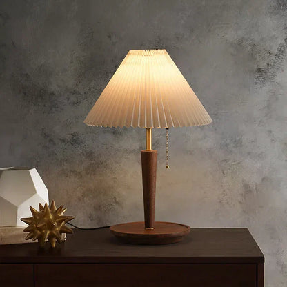 Traditional Wood Desk Lamp with Linen Shade