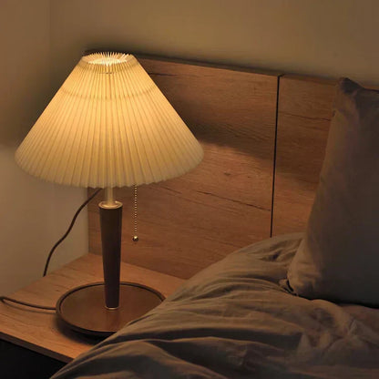 Traditional Wood Desk Lamp with Linen Shade