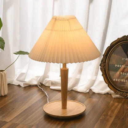 Traditional Wood Desk Lamp with Linen Shade