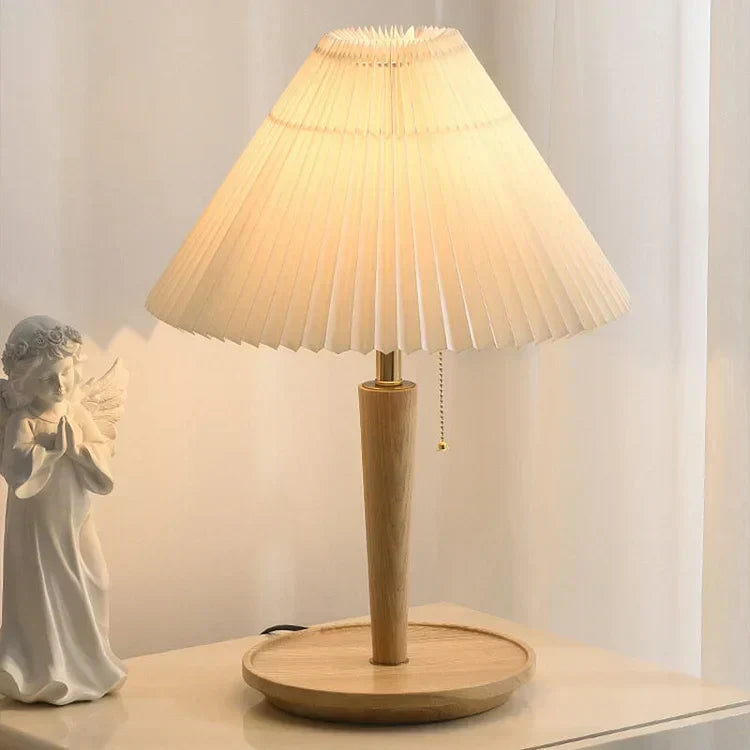Traditional Wood Desk Lamp with Linen Shade