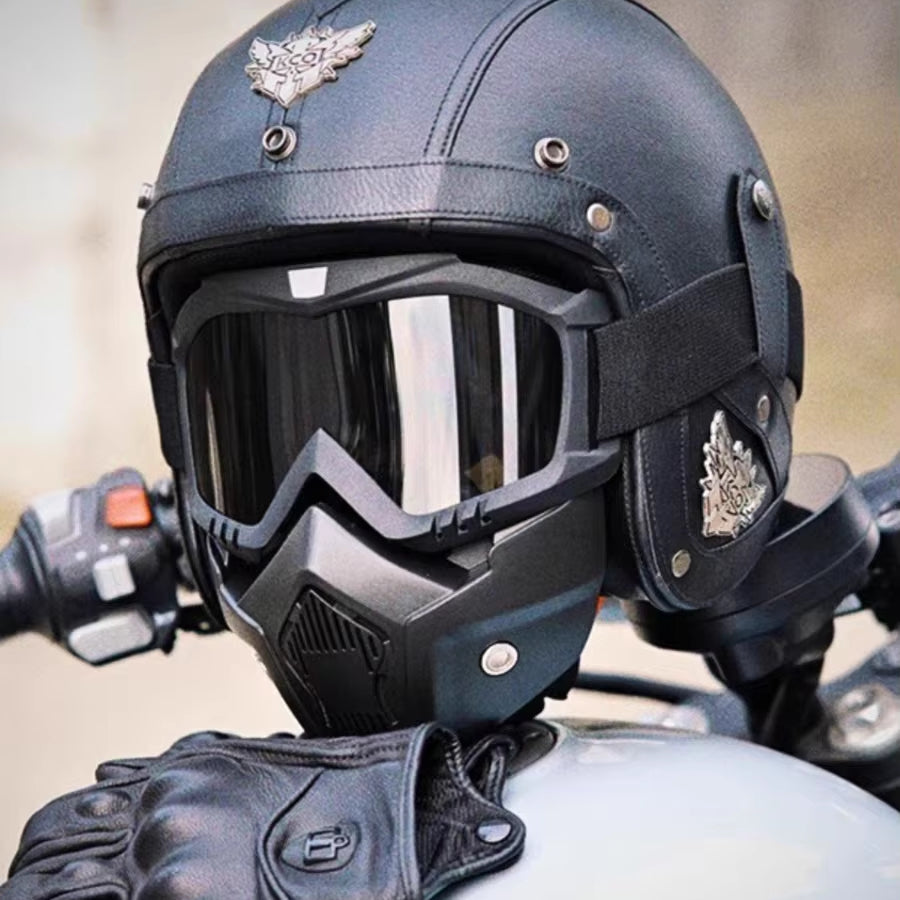 Classic Open Face Bike Helmet With Goggles Shield