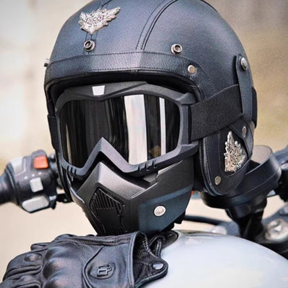 Classic Open Face Bike Helmet With Goggles Shield