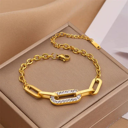 Shining Crystal Paperclip Link Bracelet