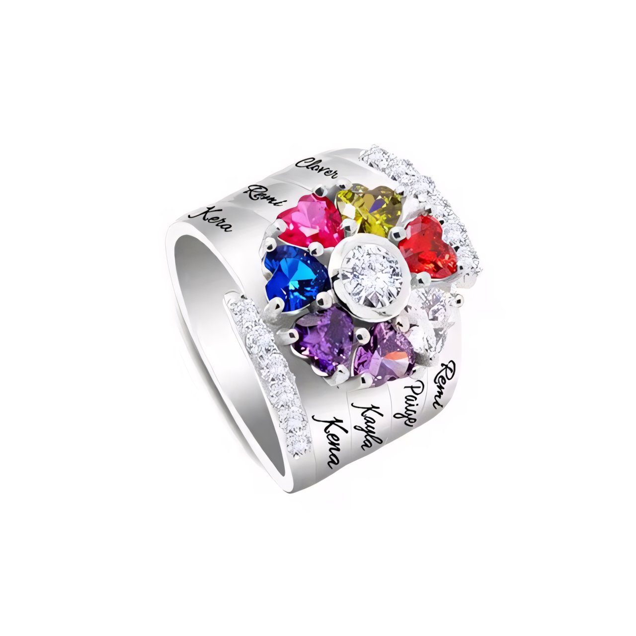 Personalized Heart Shaped Birthstone Name Ring