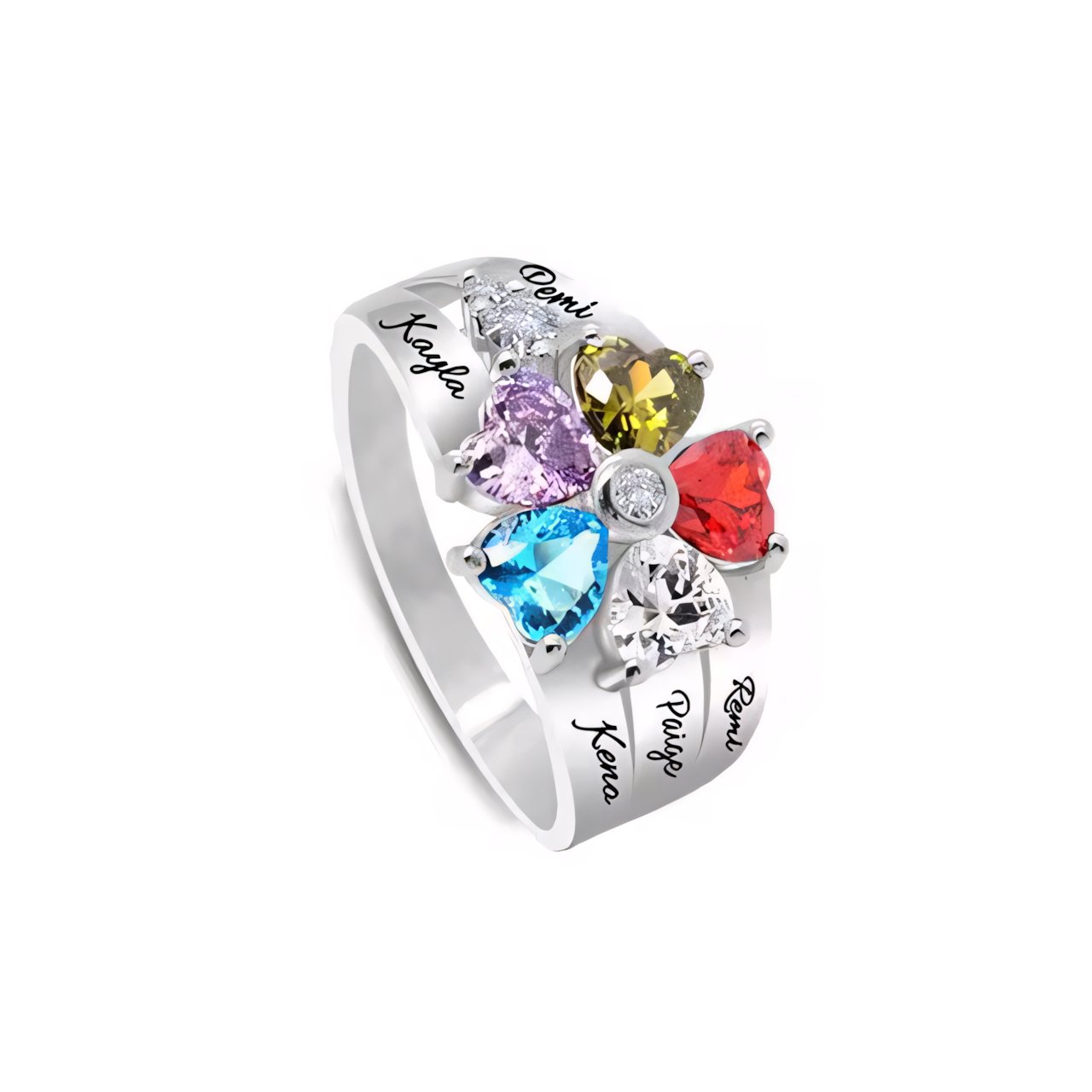 Personalized Heart Shaped Birthstone Name Ring