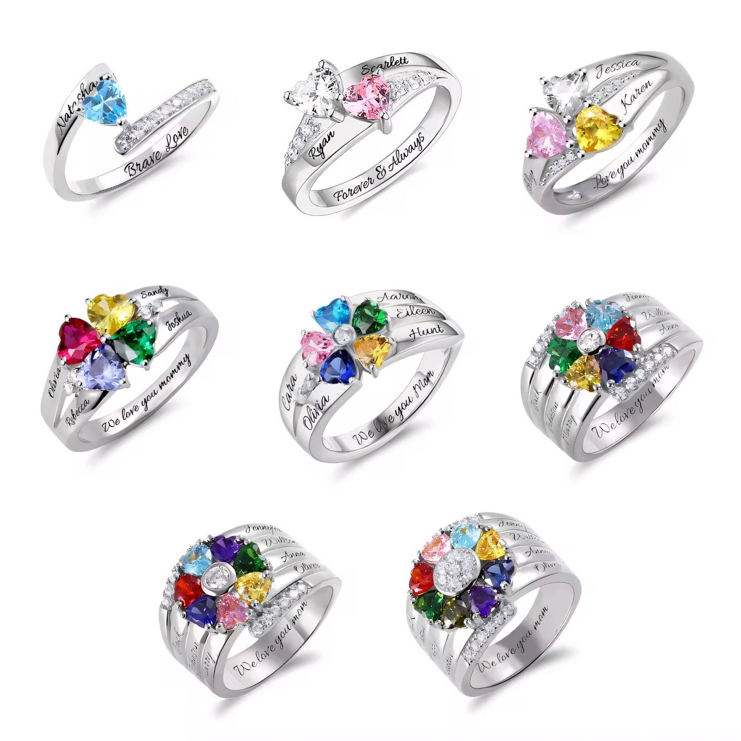 Personalized Heart Shaped Birthstone Name Ring