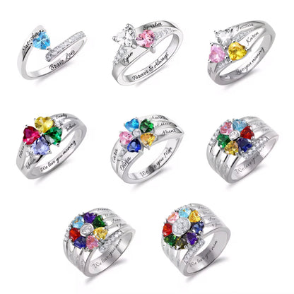 Personalized Heart Shaped Birthstone Name Ring