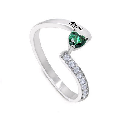 Personalized Heart Shaped Birthstone Name Ring