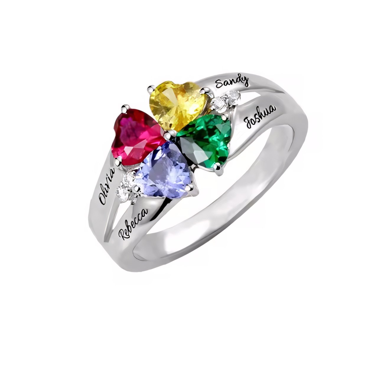 Personalized Heart Shaped Birthstone Name Ring