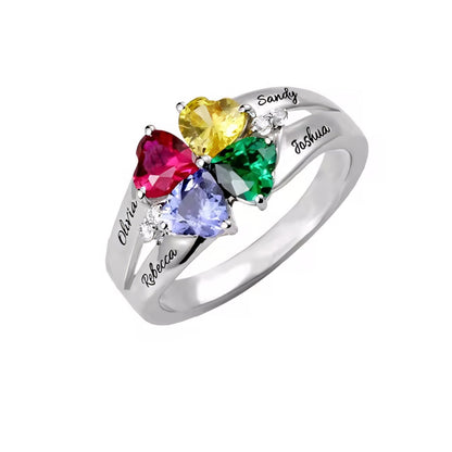 Personalized Heart Shaped Birthstone Name Ring