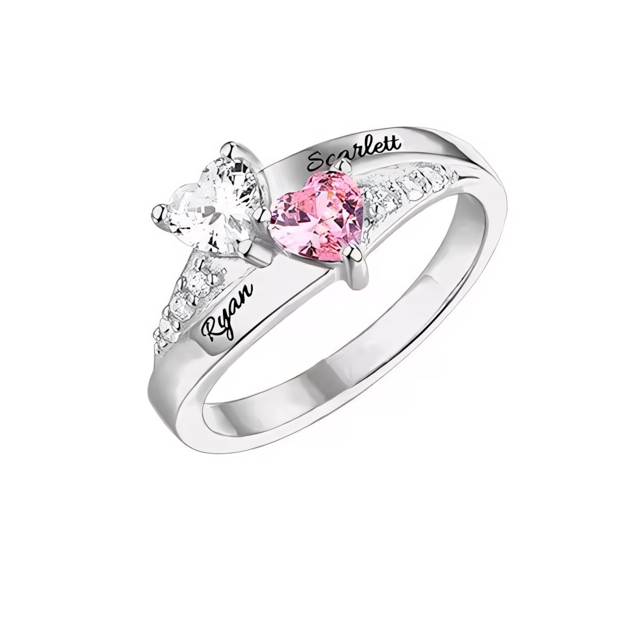 Personalized Heart Shaped Birthstone Name Ring