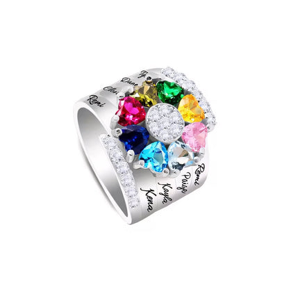 Personalized Heart Shaped Birthstone Name Ring