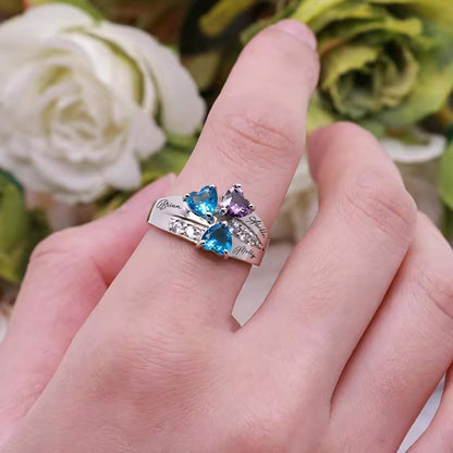 Personalized Heart Shaped Birthstone Name Ring