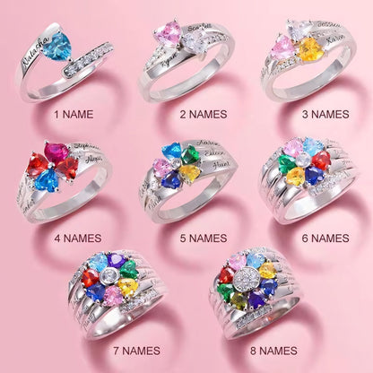 Personalized Heart Shaped Birthstone Name Ring