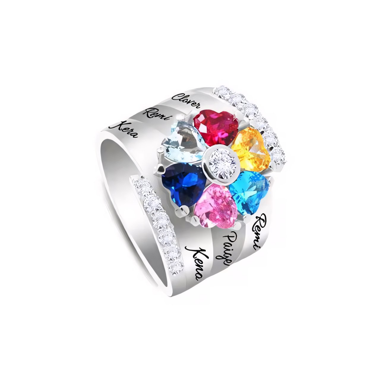 Personalized Heart Shaped Birthstone Name Ring
