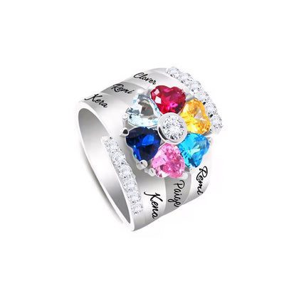 Personalized Heart Shaped Birthstone Name Ring