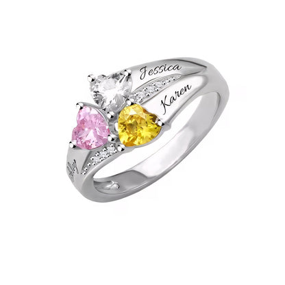 Personalized Heart Shaped Birthstone Name Ring