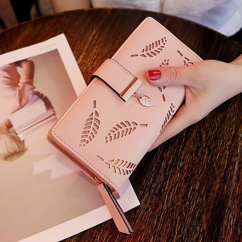 Premium Leather Wallet with Leaf Accent