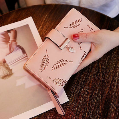 Premium Leather Wallet with Leaf Accent