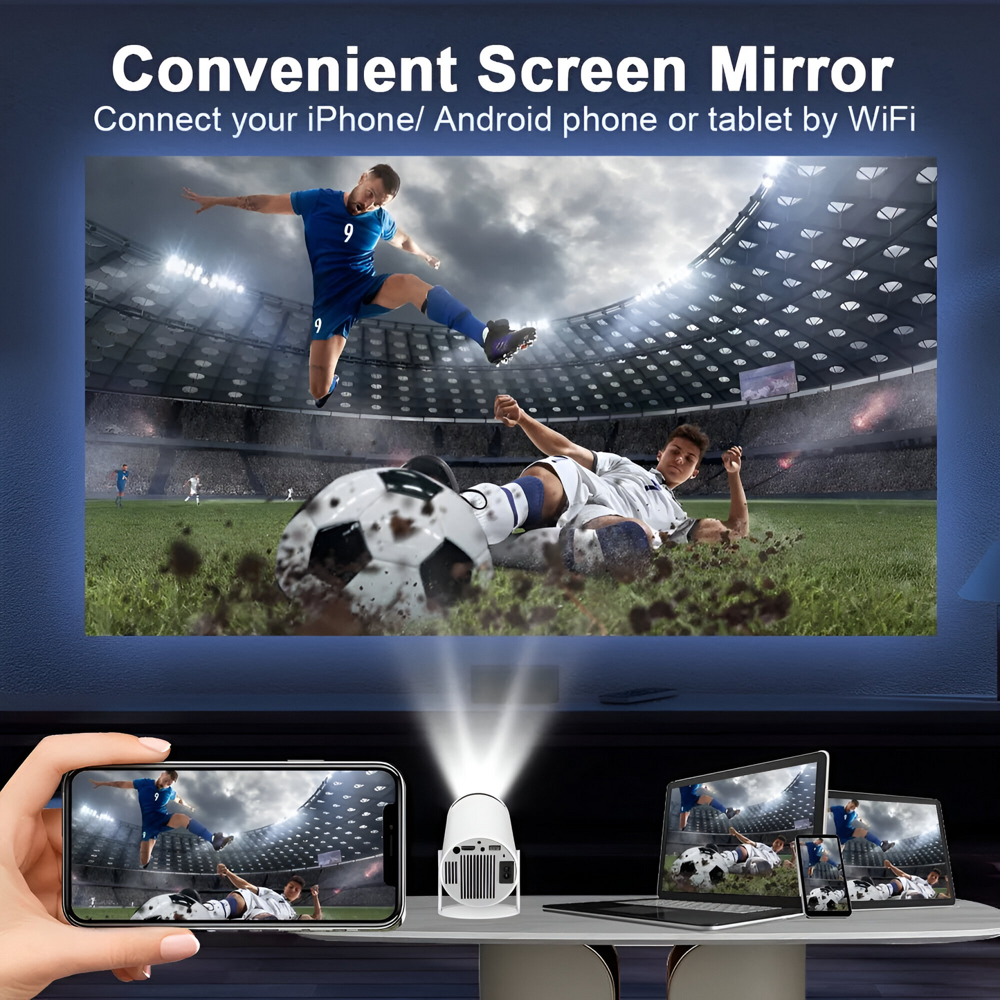 Portable WiFi Projector with Bluetooth Connectivity