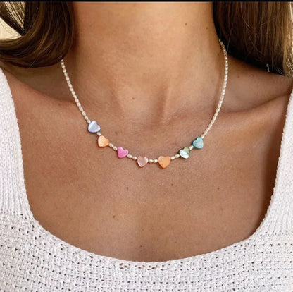 Colorful Beaded Heart Chain Necklace