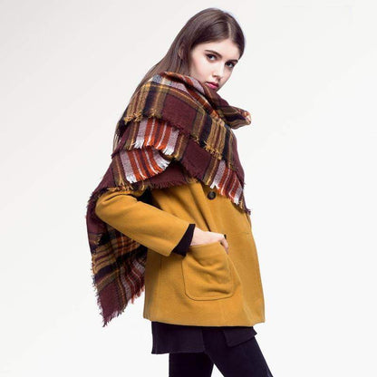 Warm Plaid Knitted Ladies Winter Scarf