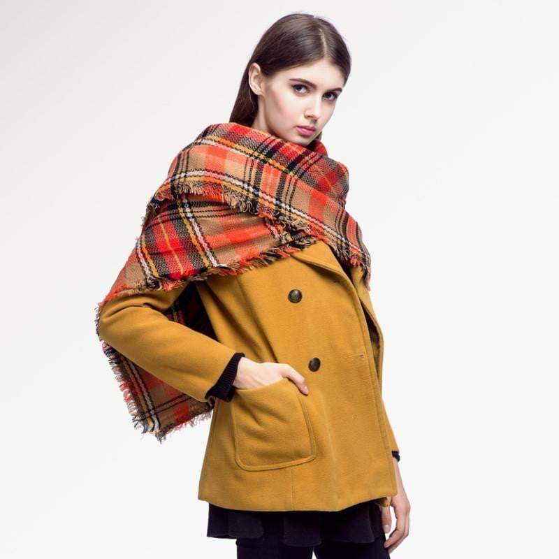 Warm Plaid Knitted Ladies Winter Scarf