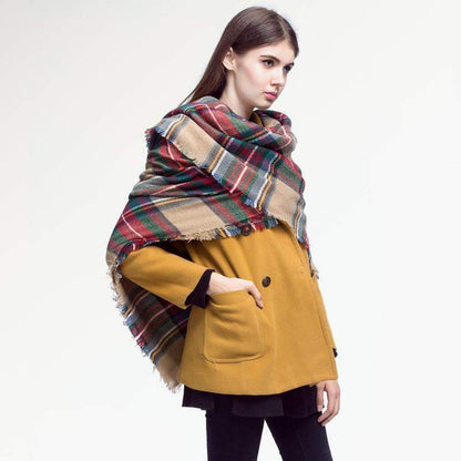 Warm Plaid Knitted Ladies Winter Scarf