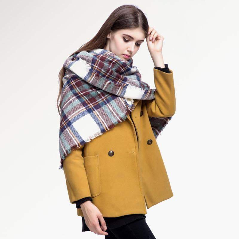 Warm Plaid Knitted Ladies Winter Scarf