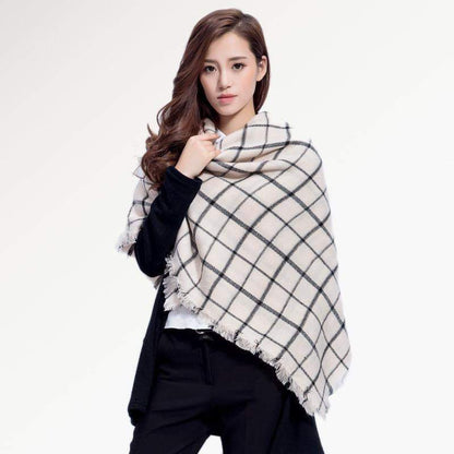 Warm Plaid Knitted Ladies Winter Scarf