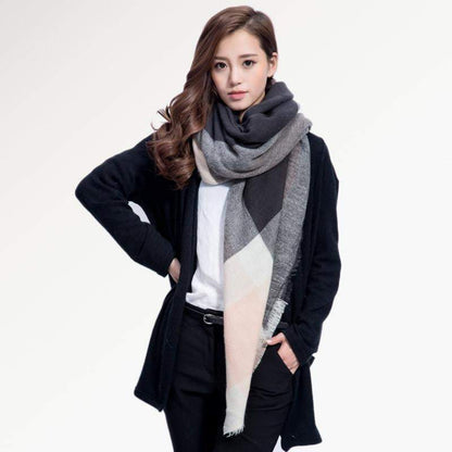Warm Plaid Knitted Ladies Winter Scarf