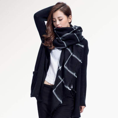 Warm Plaid Knitted Ladies Winter Scarf