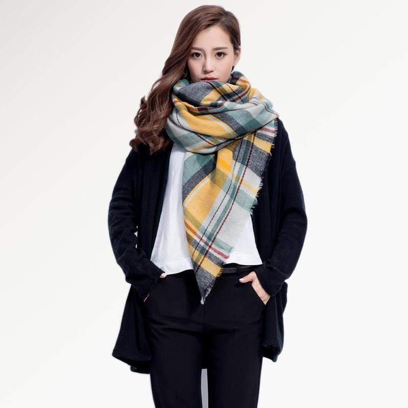 Warm Plaid Knitted Ladies Winter Scarf