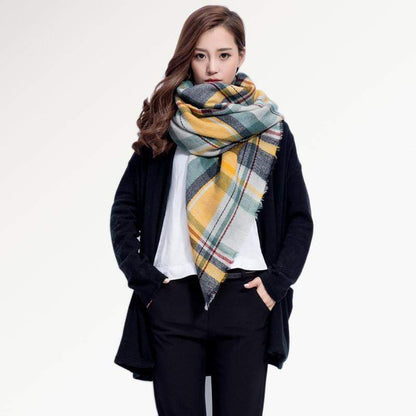 Warm Plaid Knitted Ladies Winter Scarf