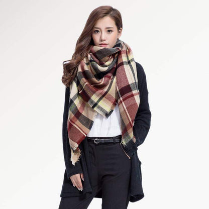 Warm Plaid Knitted Ladies Winter Scarf