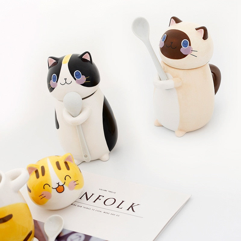 Cute Cat Porcelain Coffee Cup Set