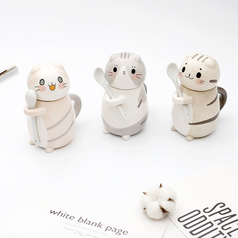 Adorable Kitty Ceramic Coffee Mug Set