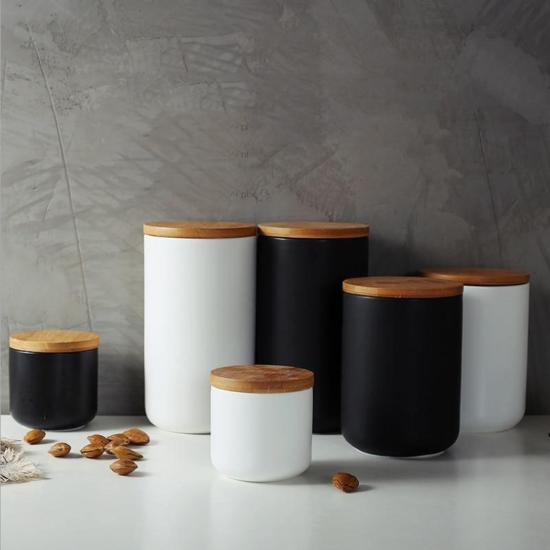 Natural Ceramic Storage Jars with Wooden Lids - Luxicro