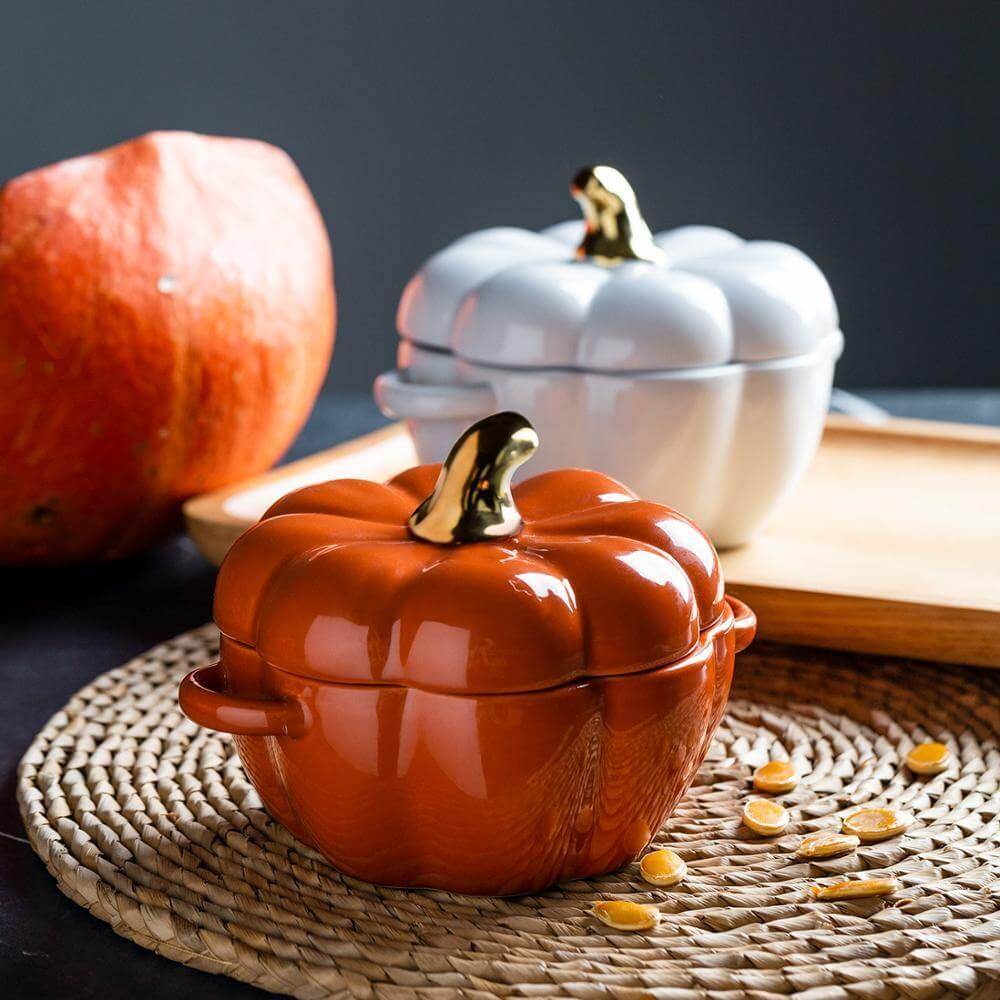 Seasonal Orange Ceramic Baking Dish With Glazed Lid - Luxicro